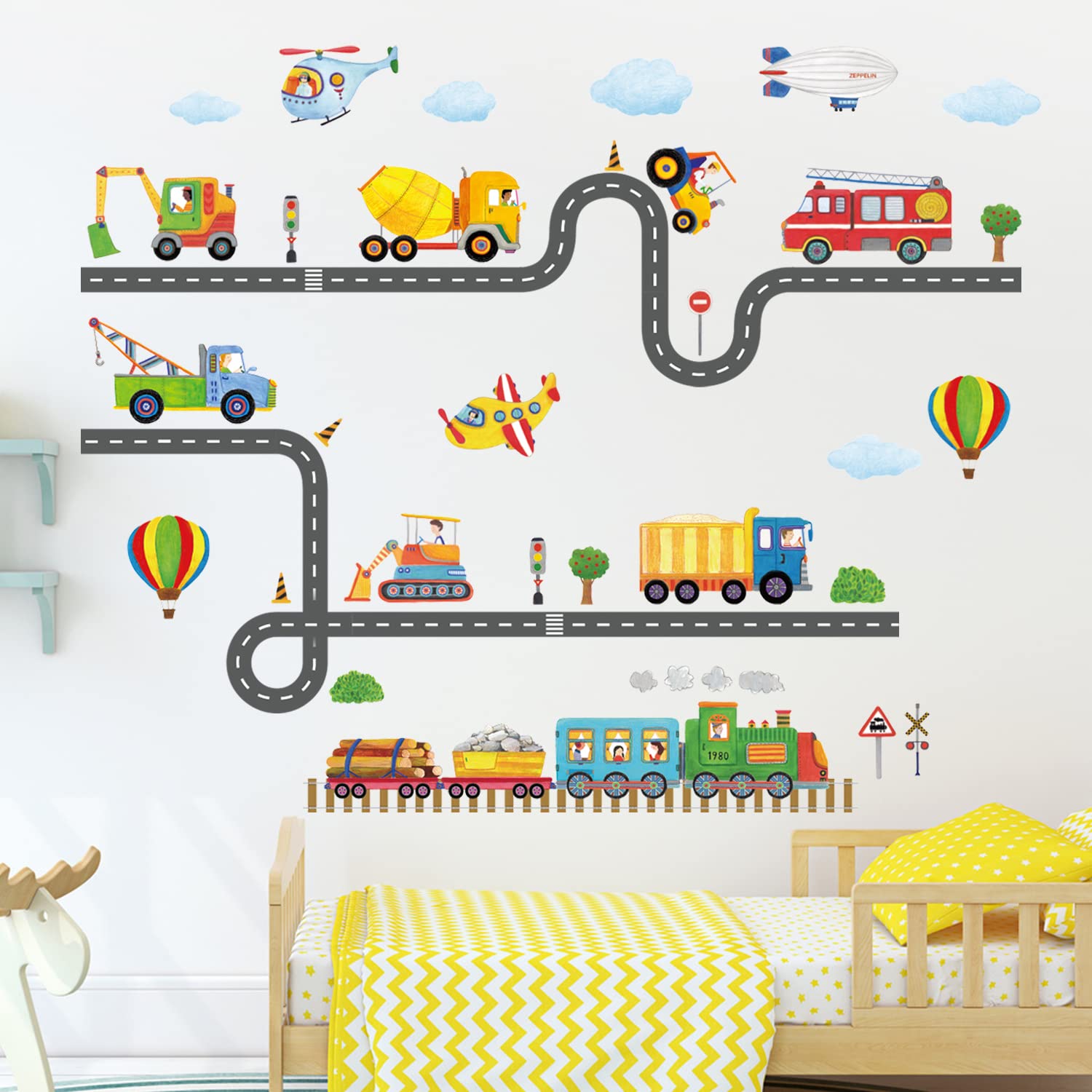 DECOWALL SG2-2107 road stickers—car and truck scene for engaging kids' rooms and play areas