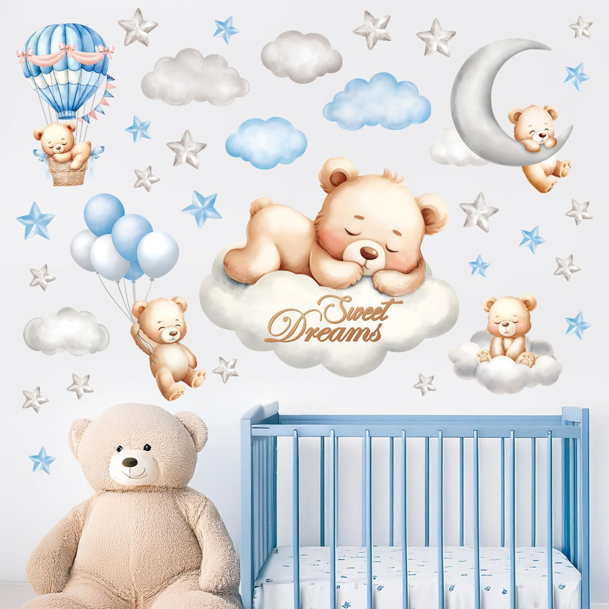 DECOWALL SG2-2407 Sweet Dream Bear wall stickers create a playful nursery scene with five bears