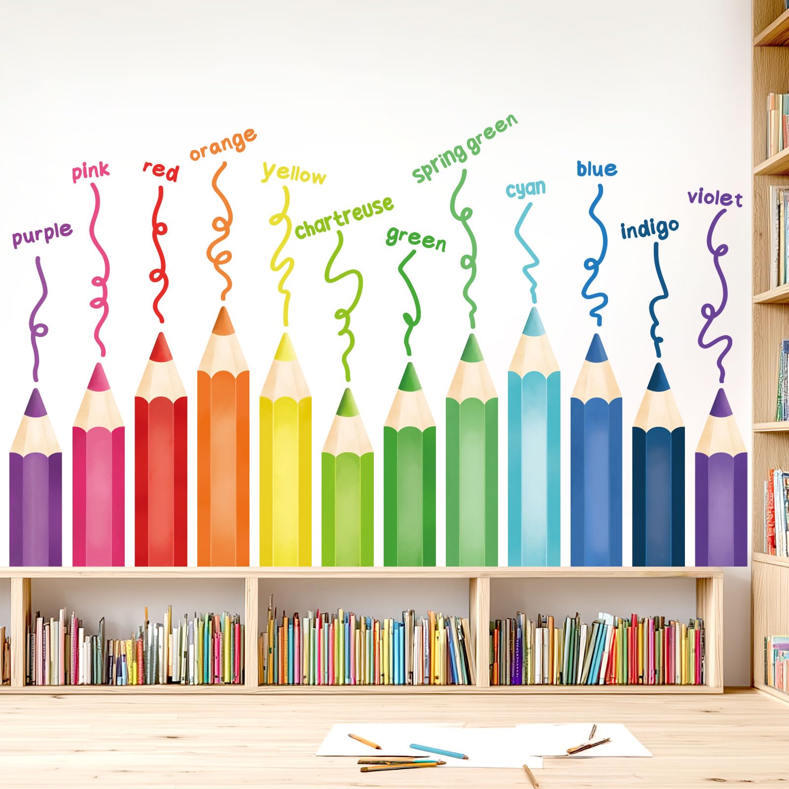 DECOWALL SG2-2417 learning color crayons wall stickers brighten a kid's space and spark creativity.