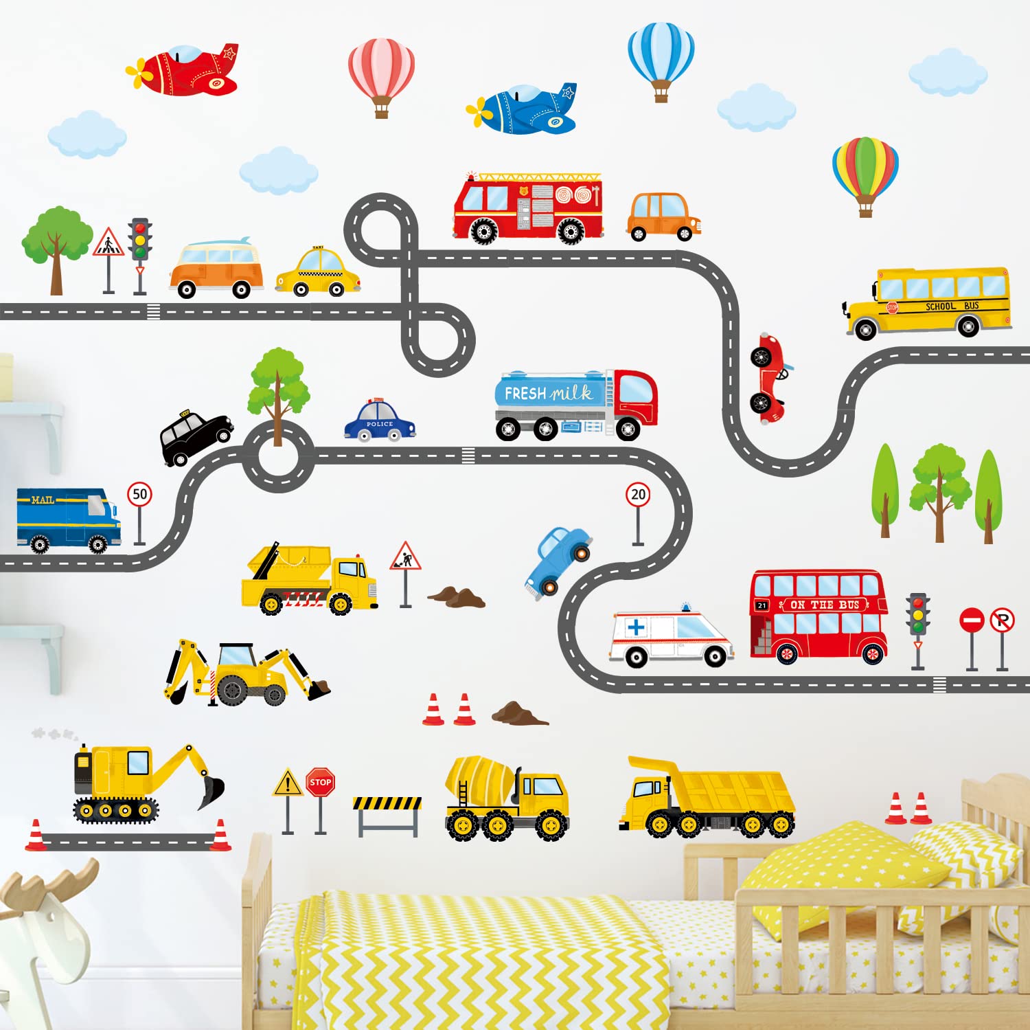 DECOWALL SG3-2308 road decals on walls inspire imaginative games and room transformation