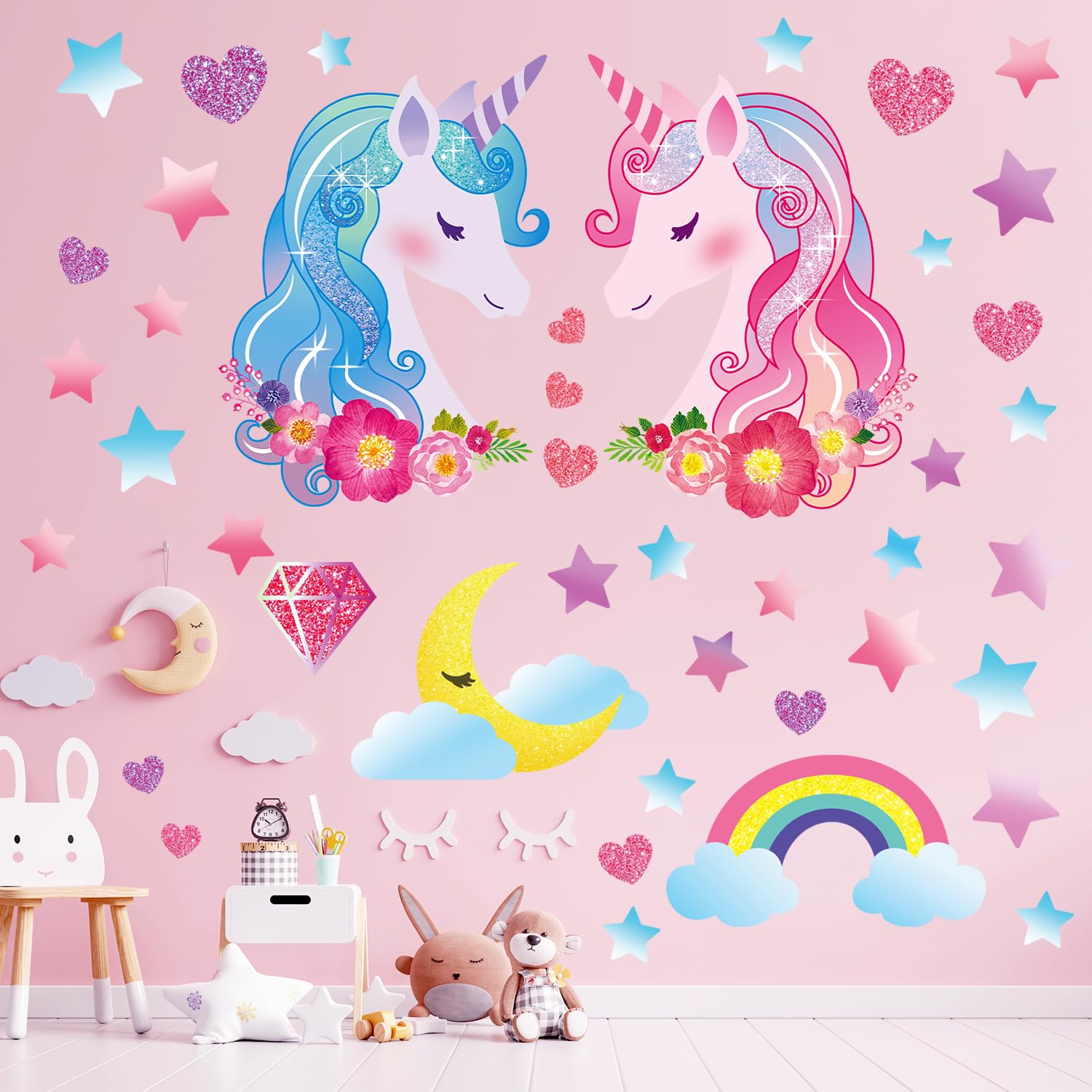 Decowall unicorn wall stickers easy peel-and-stick, mess-free room makeover.