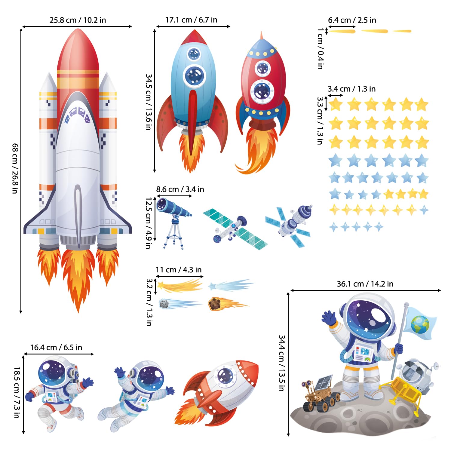 DECOWALL multi-pack rocket decals let you customize a dreamy space corner.