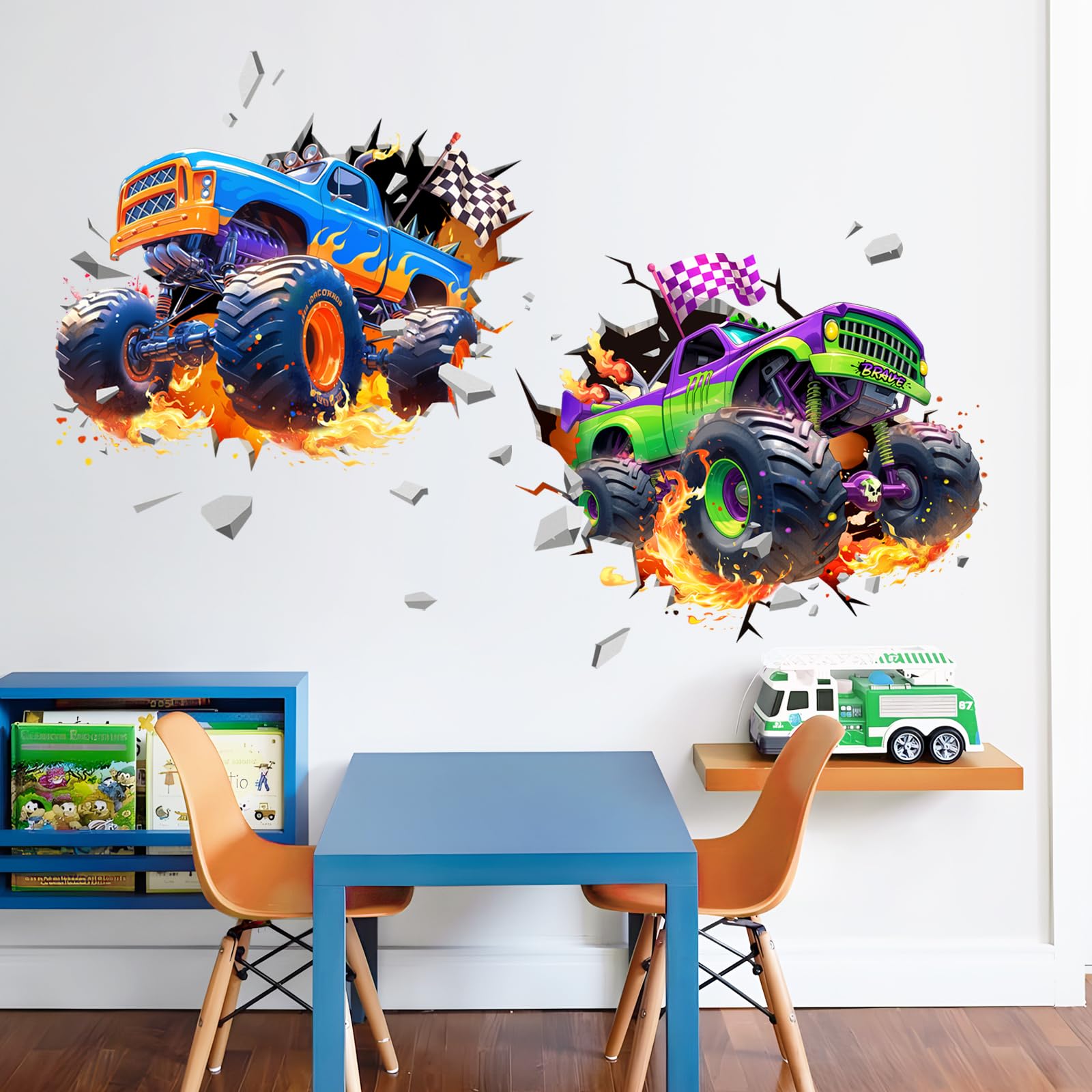 Decvictor 3D Racing Car wall decal for living room decor with kid-friendly action.