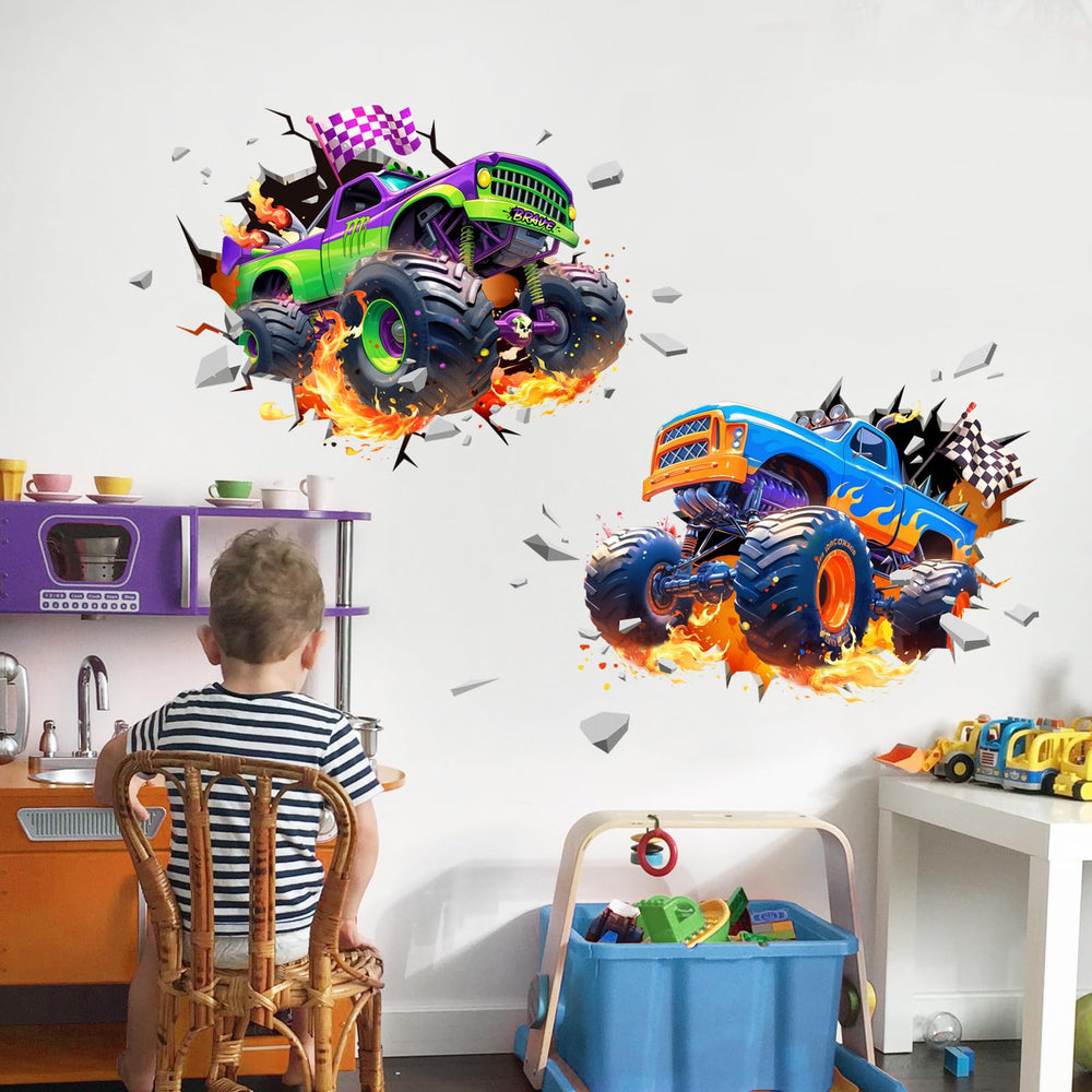 Decvictor 3D Racing Car wall decal night scene helps ignite imagination in a boy's room.