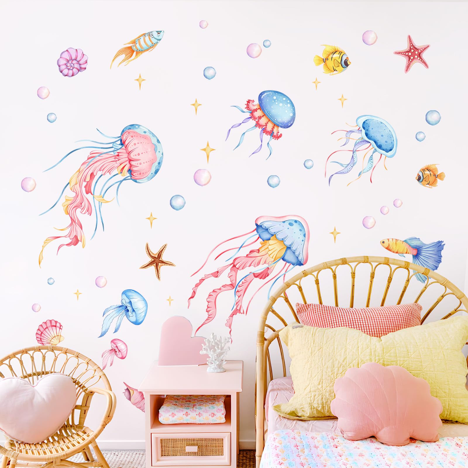 Decvictor wall decal colorful fish school adds playful pattern