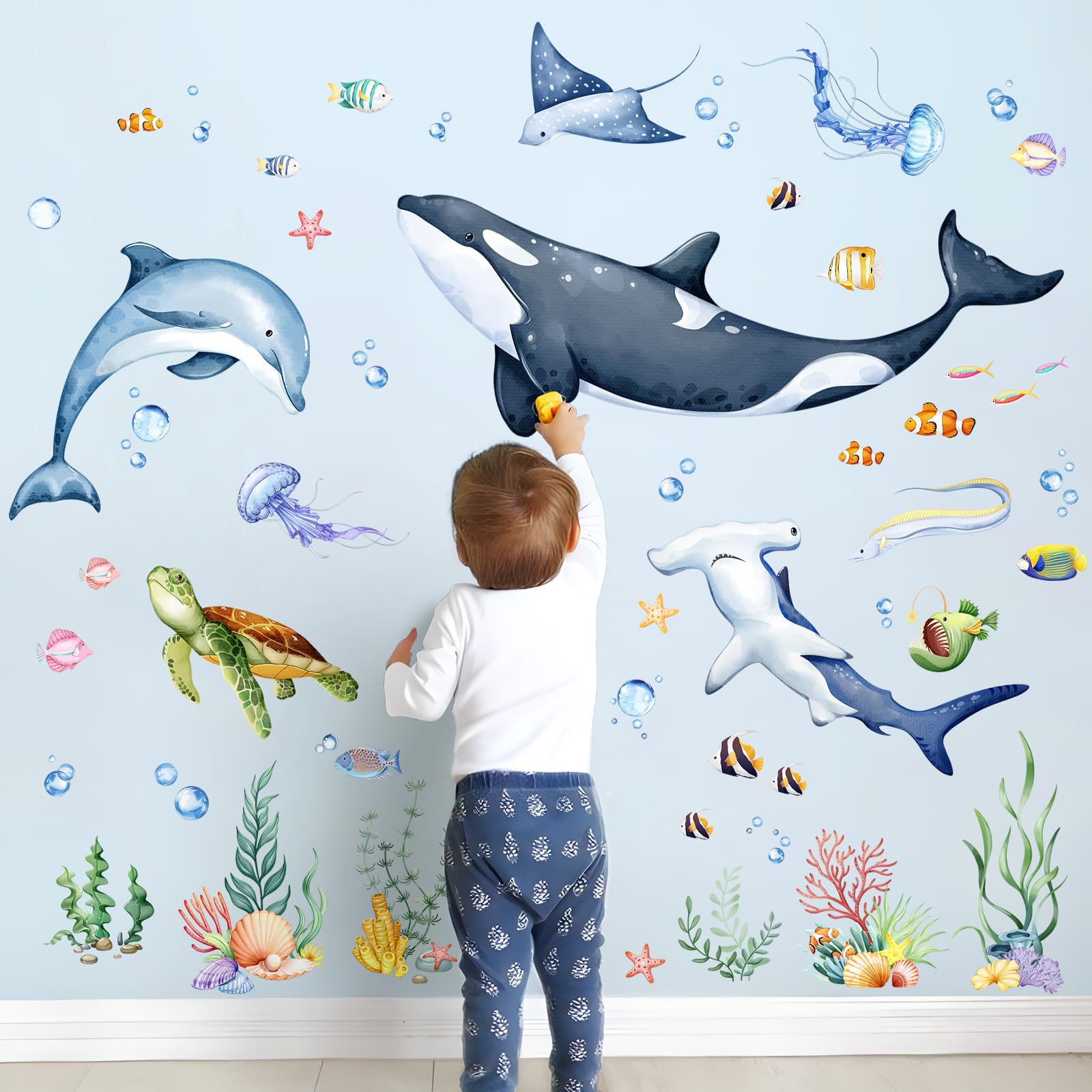 Decvictor Whales Under The Sea decal—dolphin adds playful energy to kids' room
