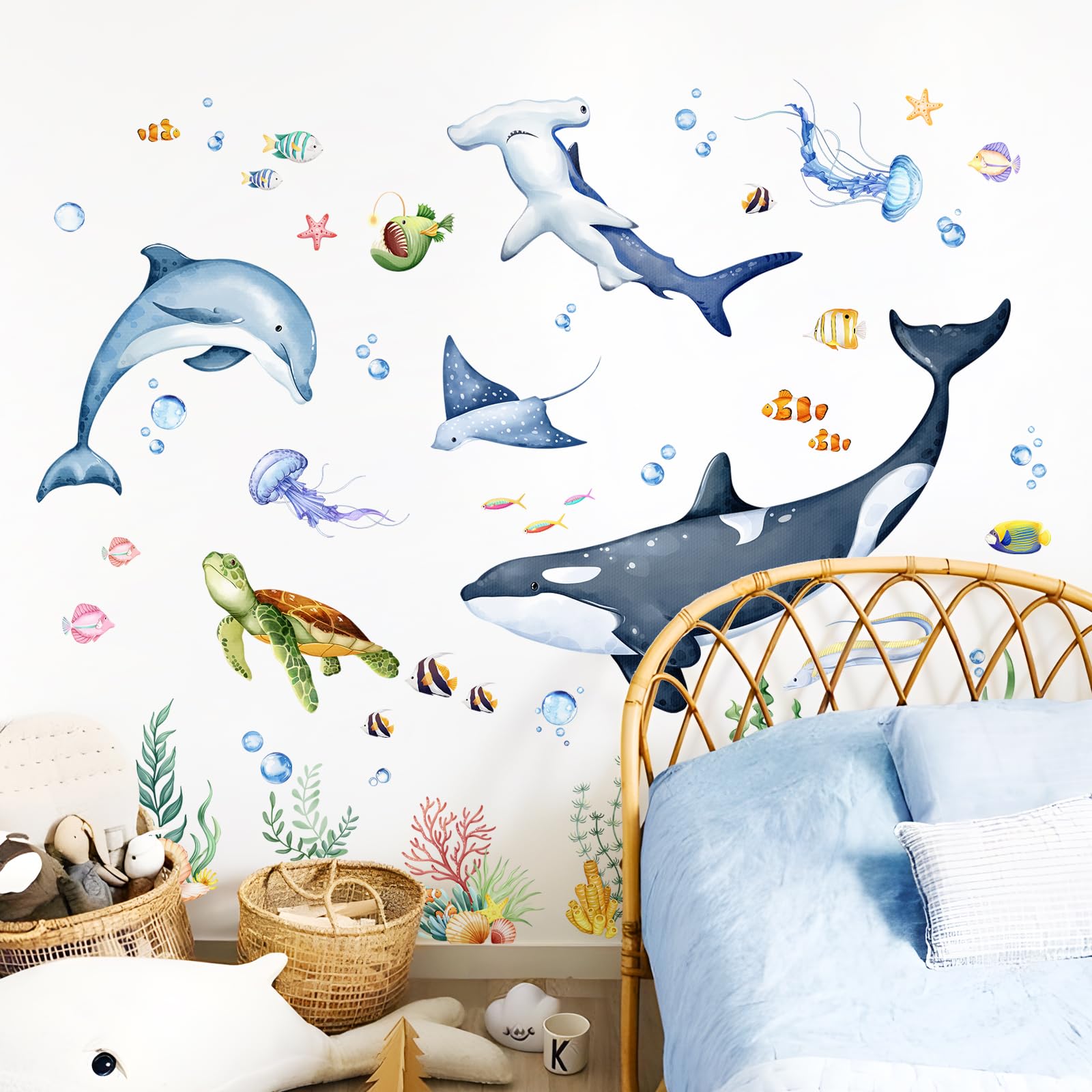 Decvictor Whales Under The Sea decal—jellyfish introduces whimsy and color