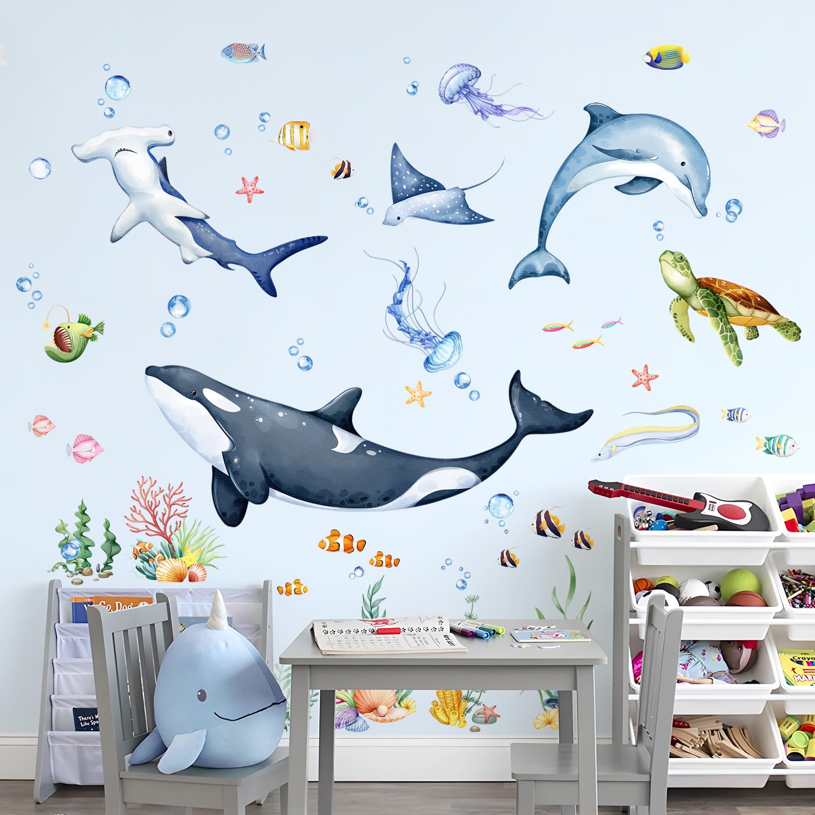 Decvictor Whales Under The Sea decal—sea turtle for tranquil playroom vibe