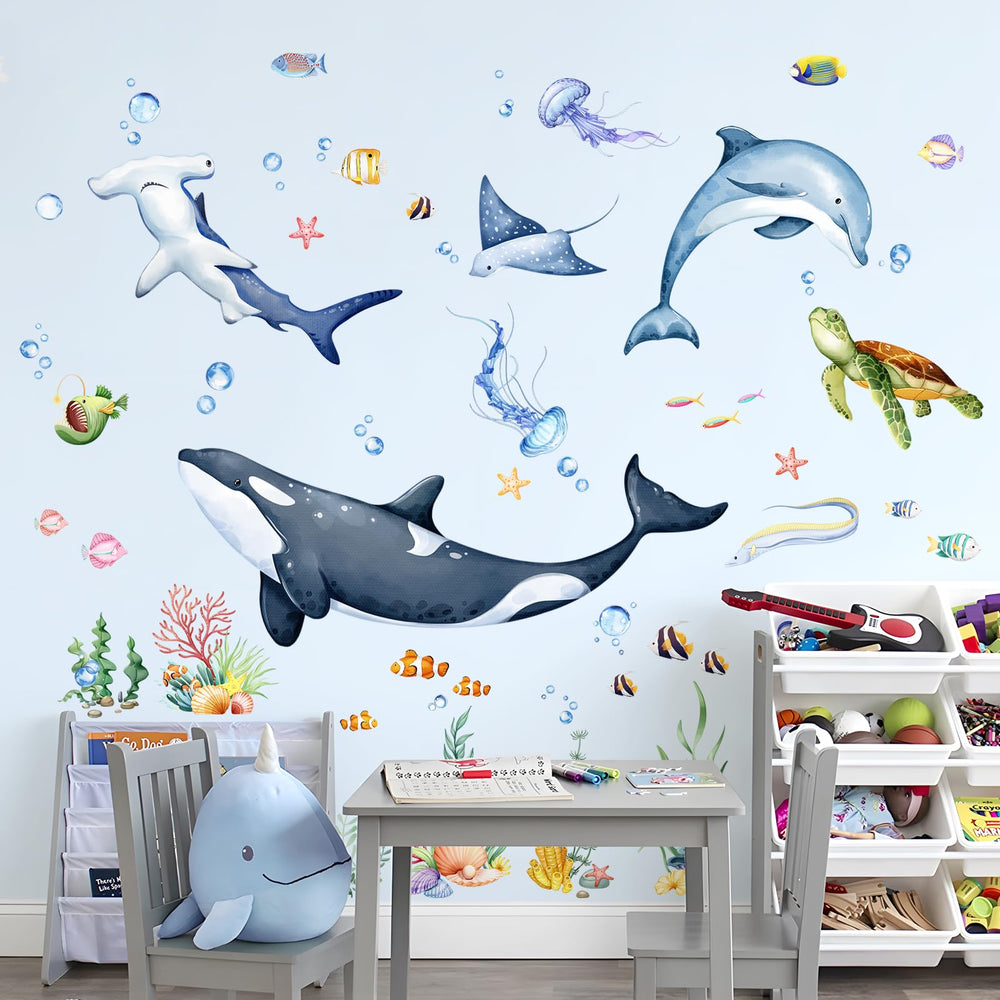 Decvictor Whales Under The Sea decal—sea turtle for tranquil playroom vibe