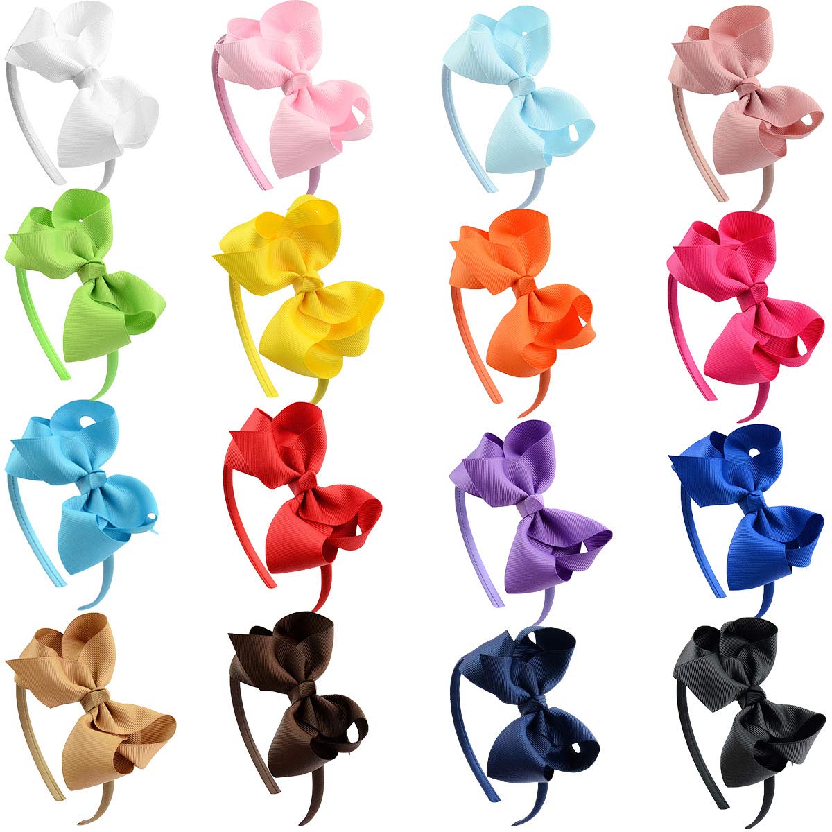 DED 16 Pack Hair Bows package flatlay shows colorful headbands for everyday outfits.