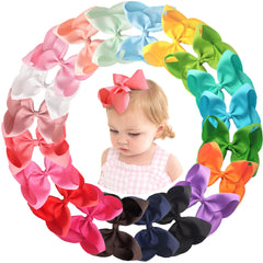 DED 20pcs large 6in hair bows in vibrant colors with secure alligator clips.