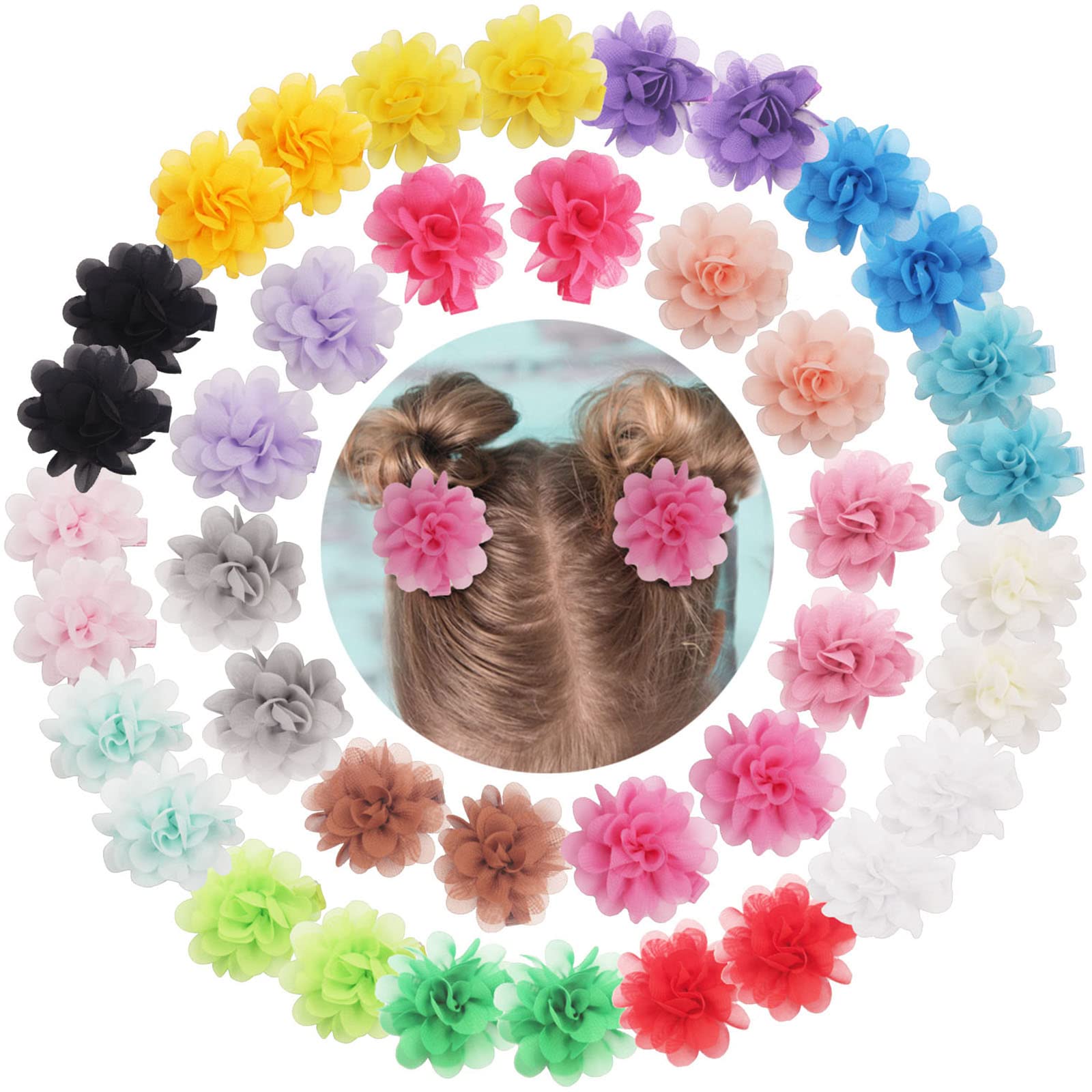 DED 40pcs chiffon flower bows close-up shows delicate petals for cute baby hairstyles.