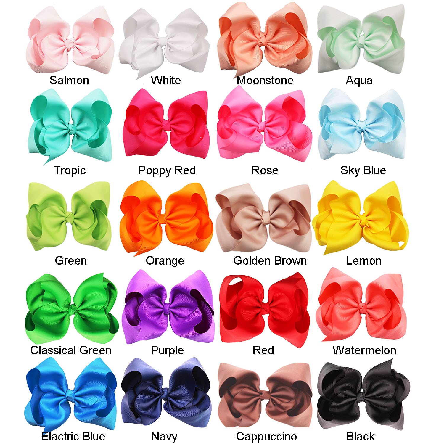 DED 8-inch grosgrain ribbon bows with sturdy alligator clips for secure wear.