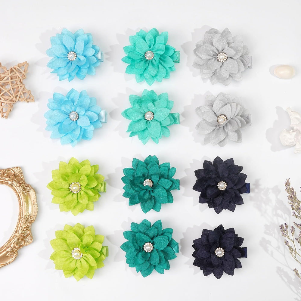 DED chiffon flower bow closeup highlights texture and rhinestone detail
