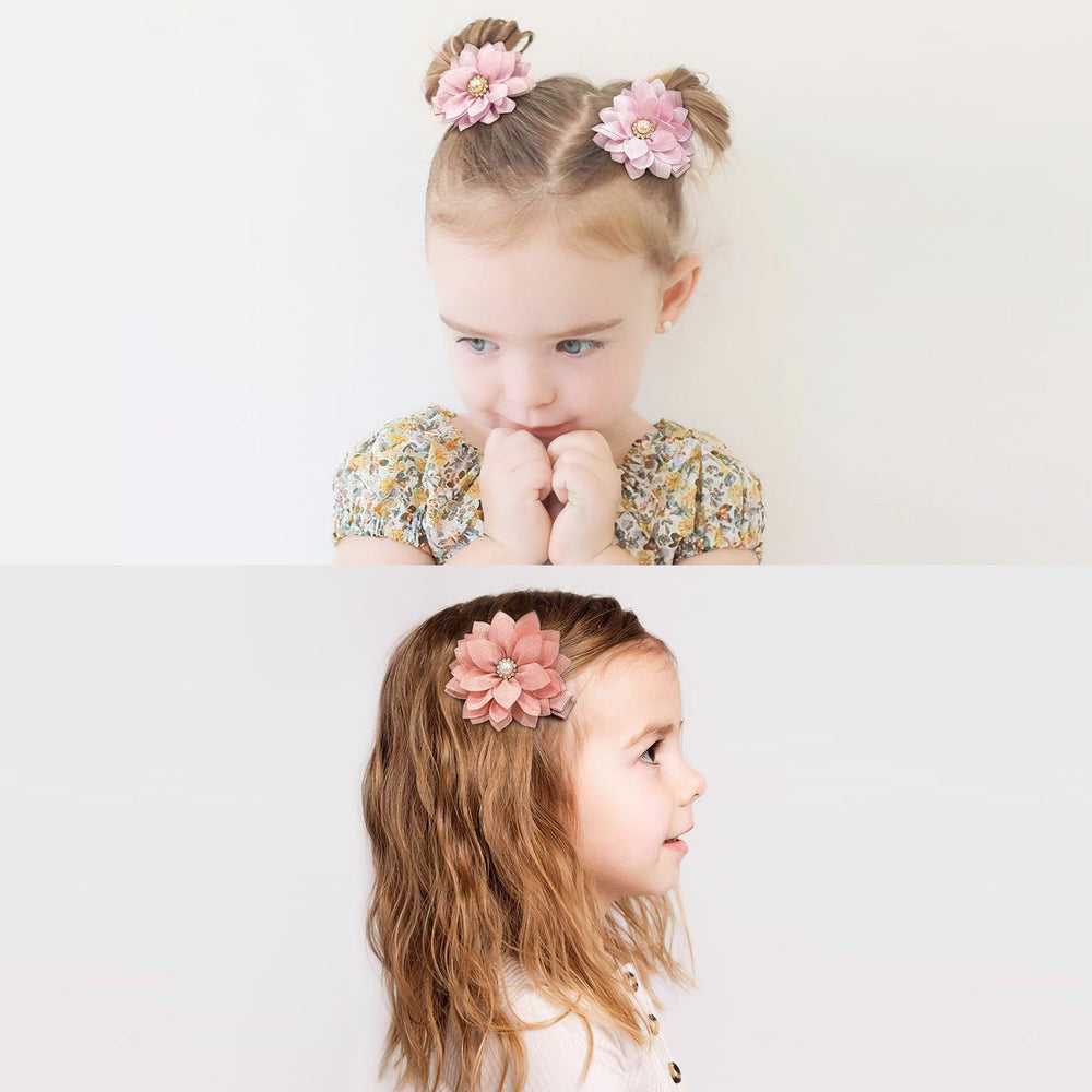 DED chiffon flower bow orange rhinestone clip creates vibrant party-ready looks
