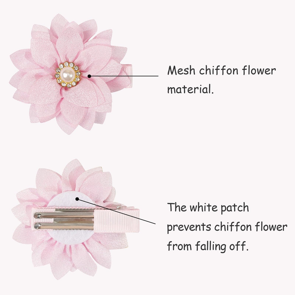 DED chiffon flower bow sky-blue rhinestone clip secures fine hair during playtime