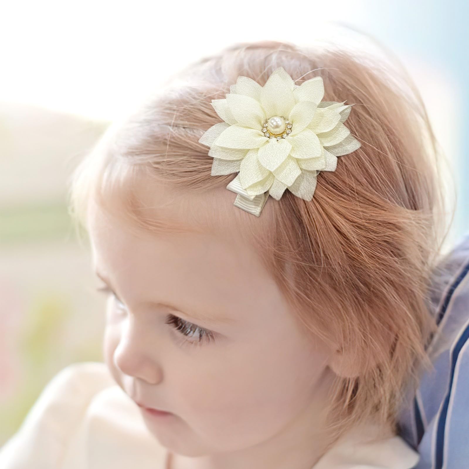 DED chiffon flower bow teal rhinestone clip coordinates with pastel outfits