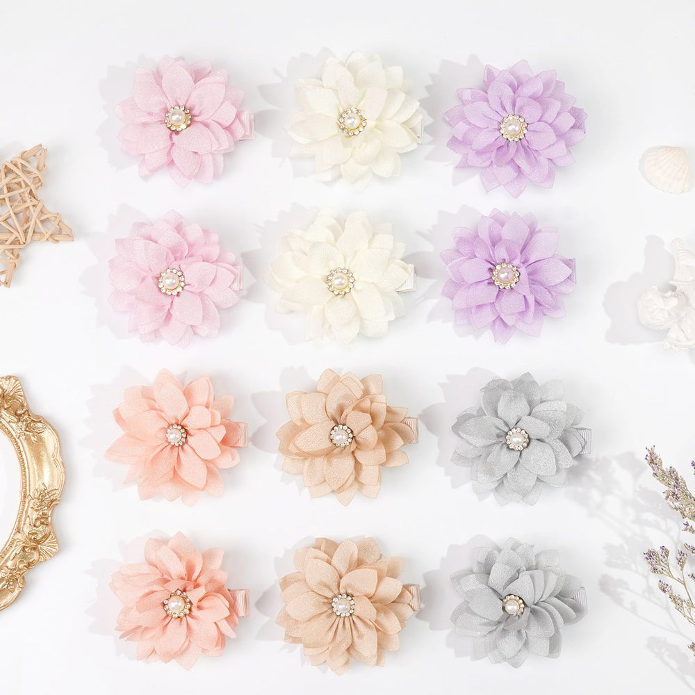 DED chiffon flower bow yellow rhinestone clip adds cheerful accents to kids' hairstyles