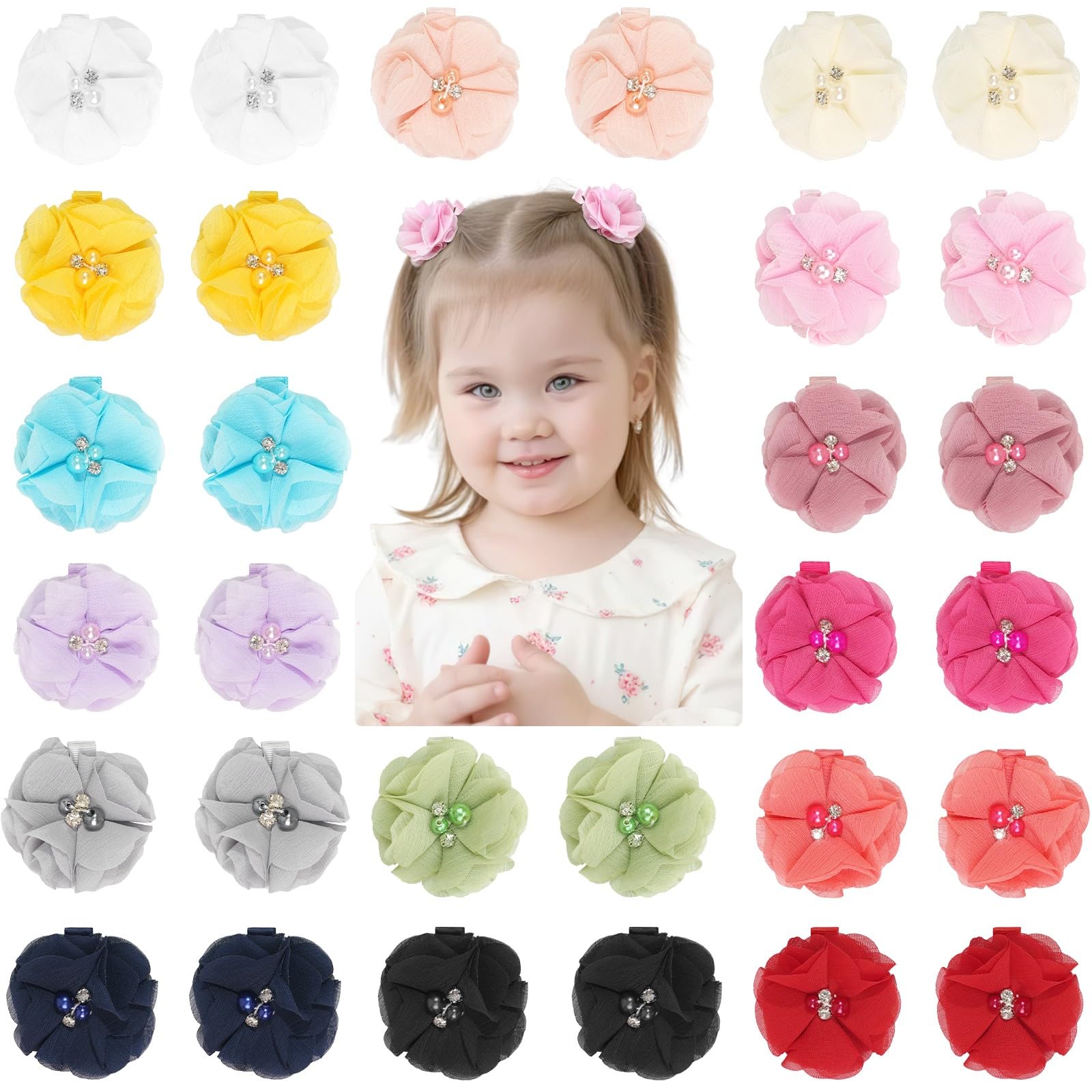 DED chiffon flower bow clip set; versatile daily wear for girls