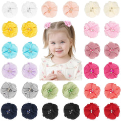 DED chiffon flower bow clip set; versatile daily wear for girls