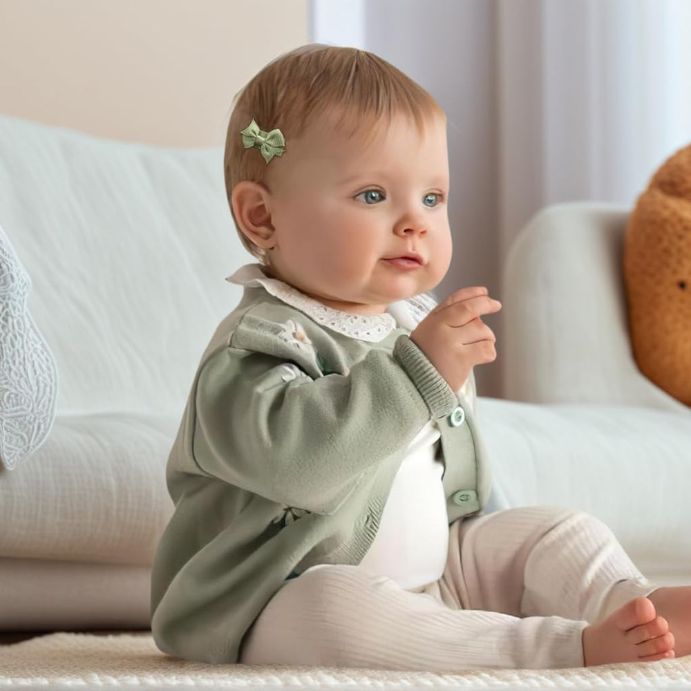 DED Mini Bow Snap Hair Clips half-up style on toddler illustrates quick, secure styling.