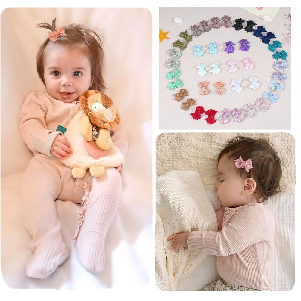 DED Mini Bow Snap Hair Clips multicolor assortment on table demonstrates styling variety.