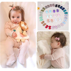DED Mini Bow Snap Hair Clips multicolor assortment on table demonstrates styling variety.