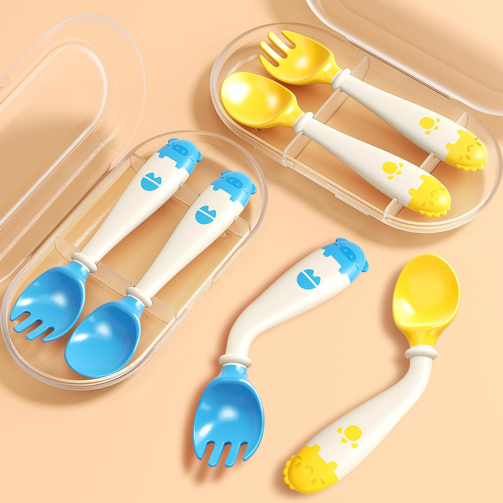 Deejoy toddler utensils inside travel-safe case for on-the-go meals.