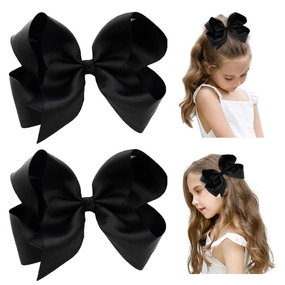 DEEKA 2pcs 6inch hair bows in black with a sturdy alligator clip for lasting wear.