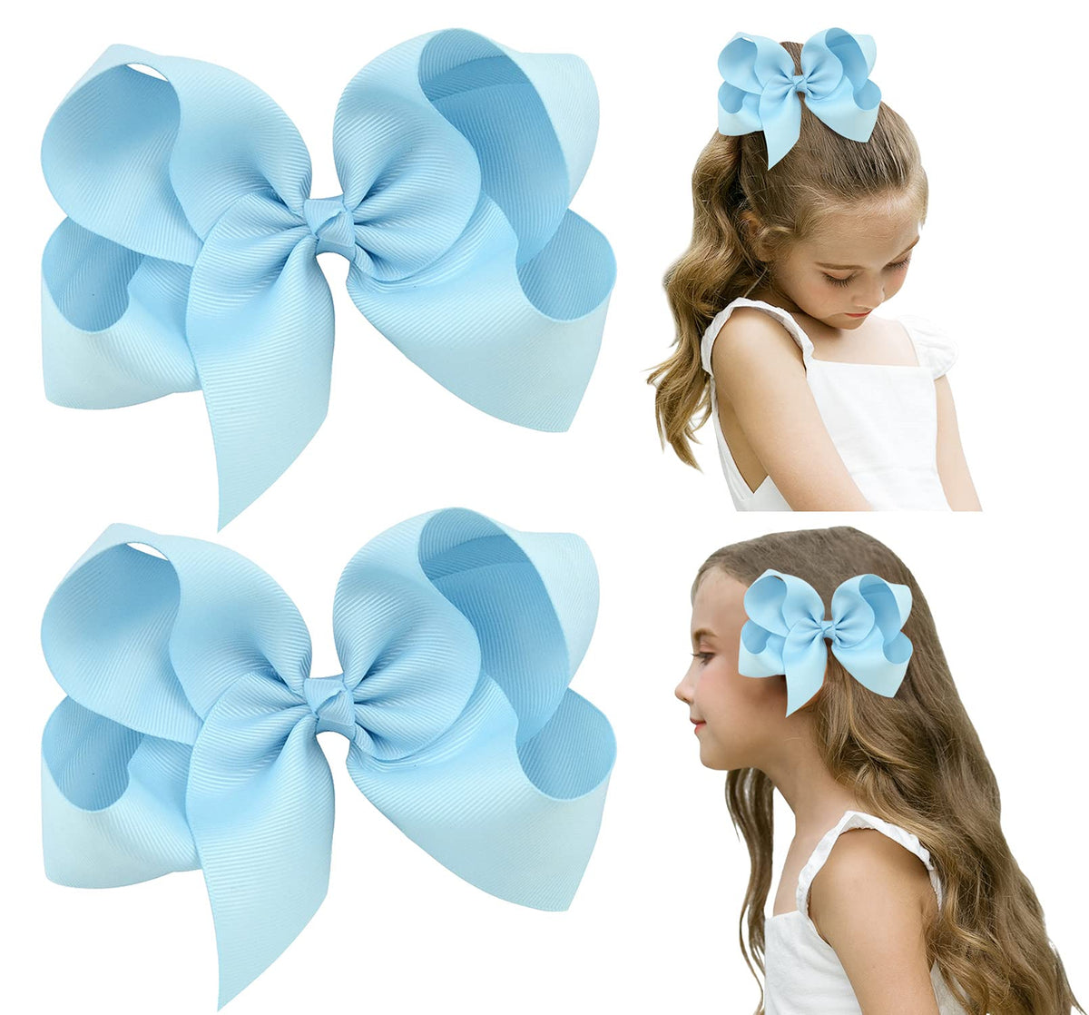 DEEKA light-blue 6-inch handmade bow front view for a polished daily look