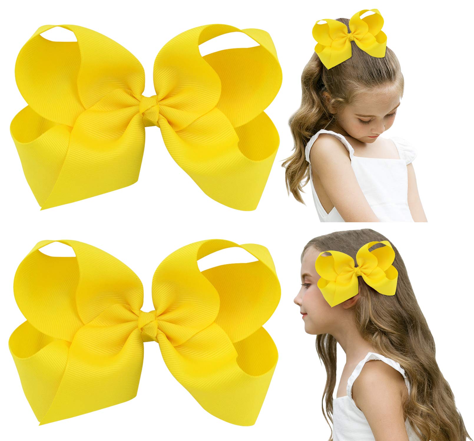 DEEKA 6in handmade grosgrain bow yellow front view for bold school-ready style