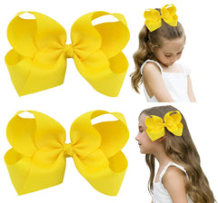 DEEKA 6in handmade grosgrain bow yellow front view for bold school-ready style