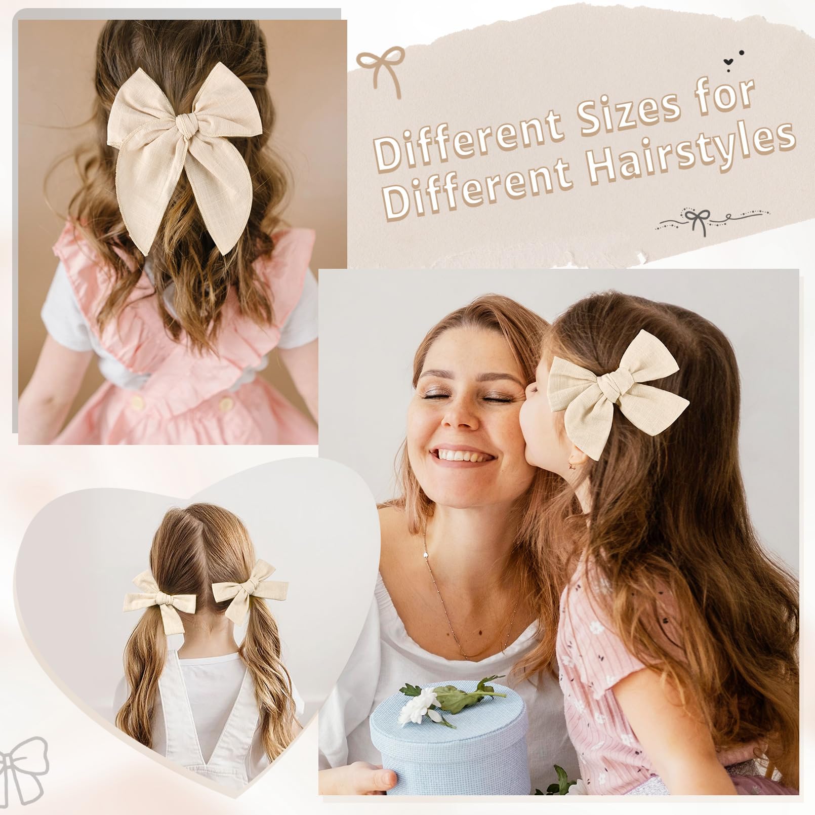 DEEKA beige knot bows in 5in for voluminous school looks