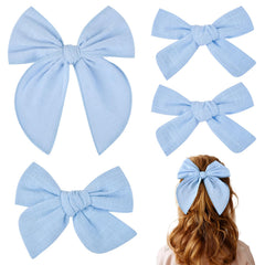 DEEKA blue cotton linen bows closeup showing soft fabric ideal for sensitive skin