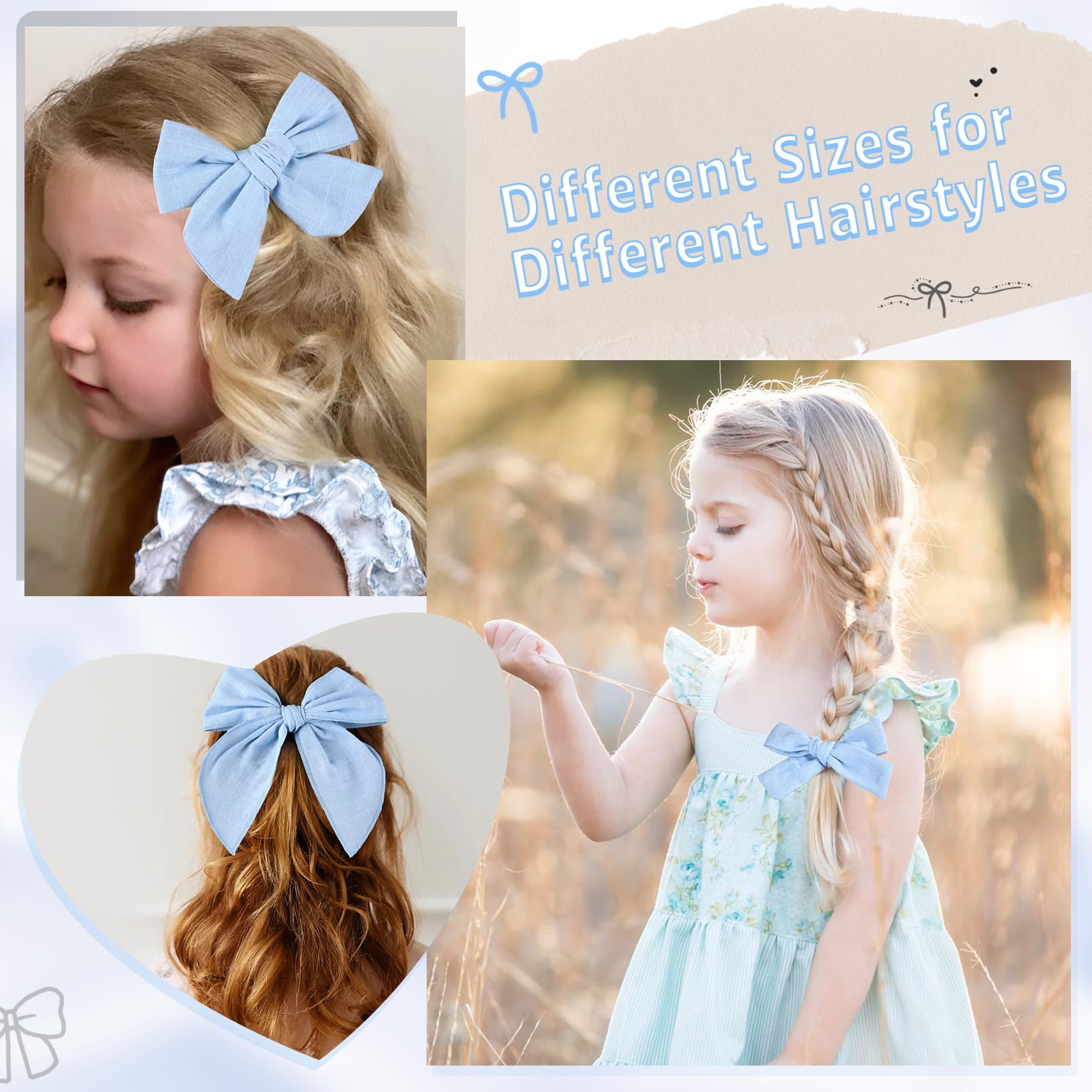 DEEKA blue small bows with alligator clips provide secure hold through play