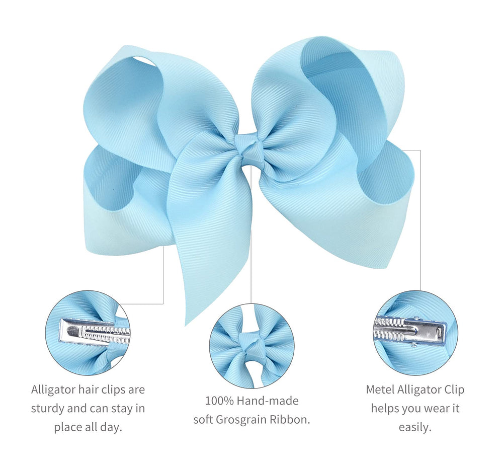 DEEKA light-blue bow worn in hair demonstrates secure all-day hold