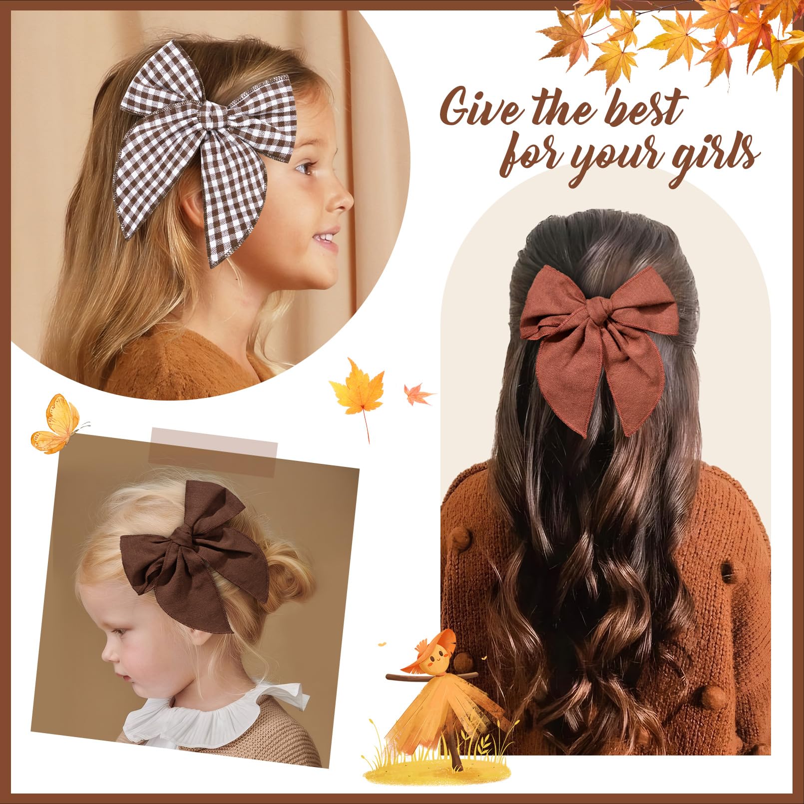 DEEKA brown gingham pattern hair bow clip highlights secure alligator clip and wearability
