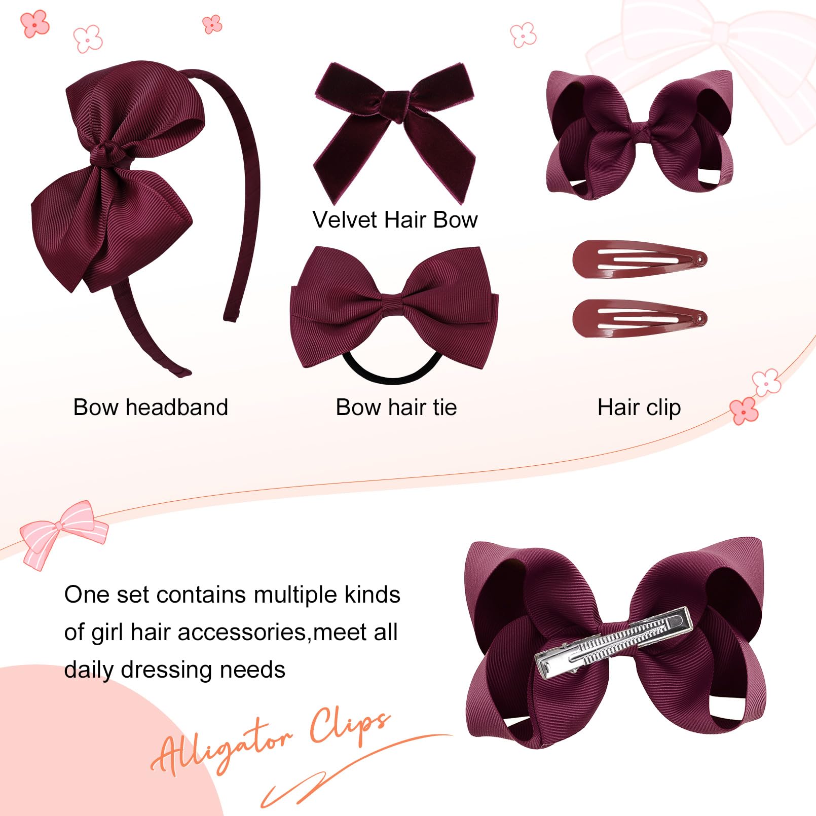 DEEKA burgundy alligator clip bows secured for tidy ponytails and lasting hold
