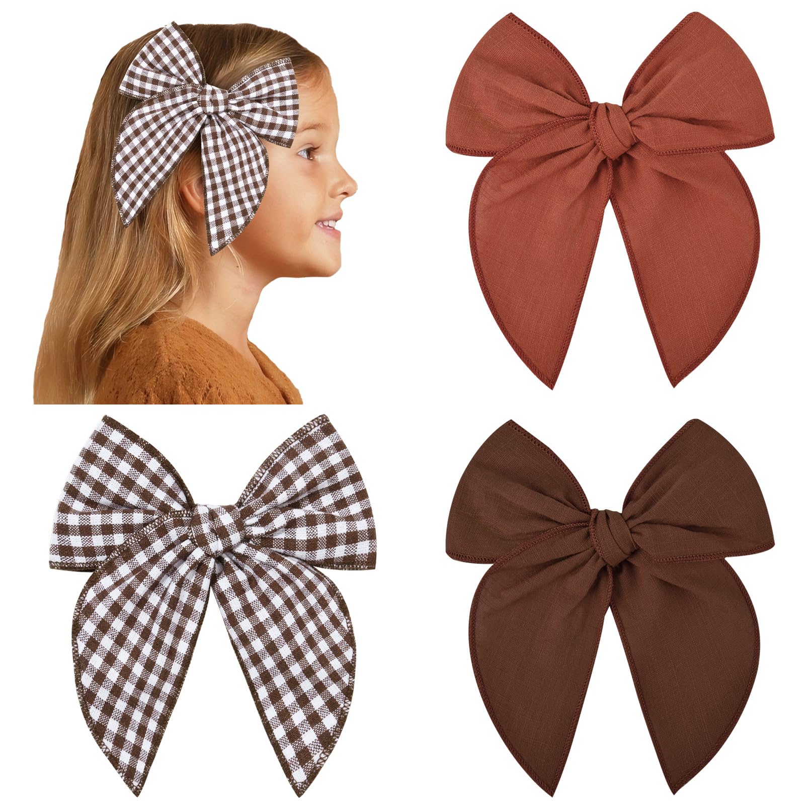 DEEKA Christmas Fable bow in brown gingham with secure clip for easy styling