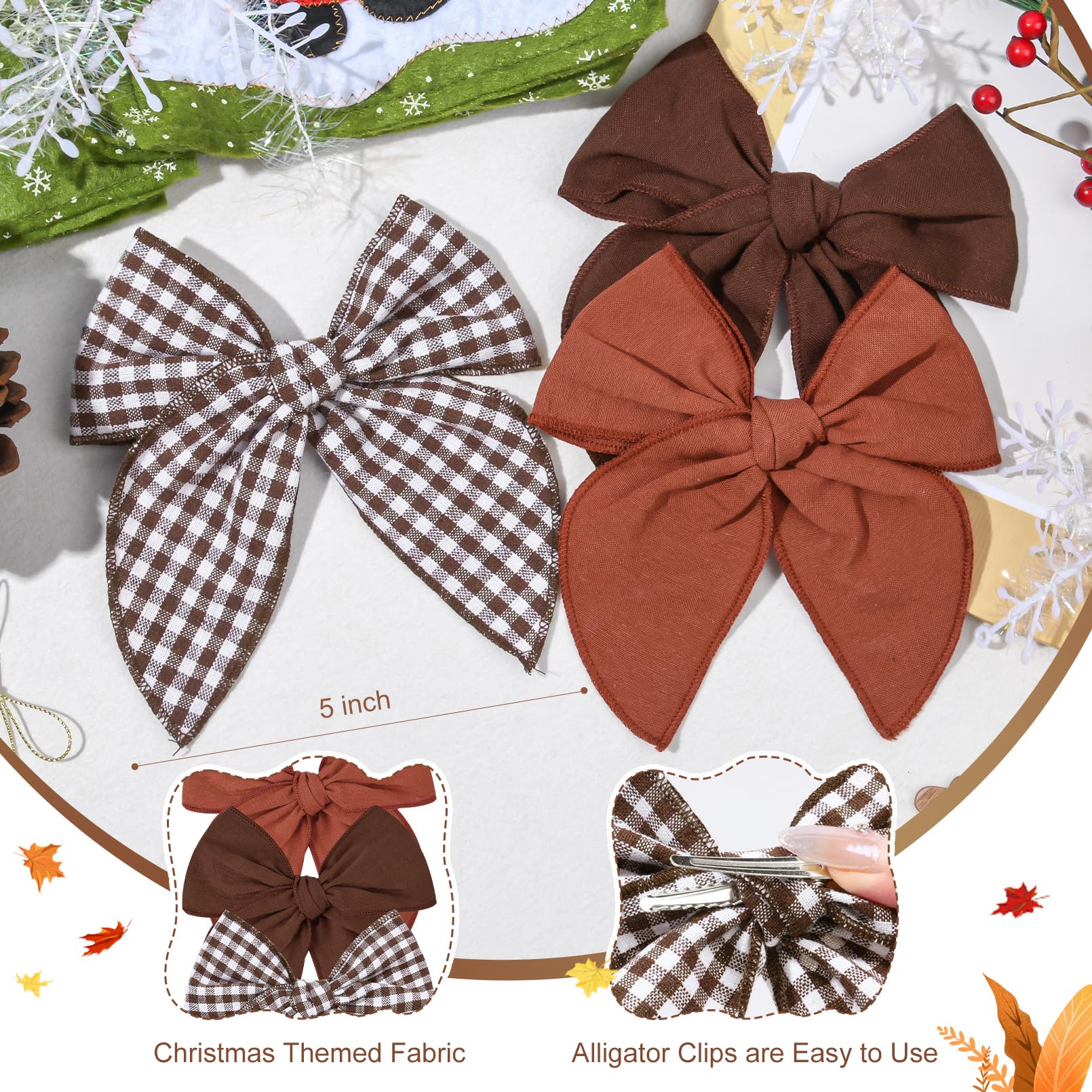 DEEKA large Christmas Fable bow closeup shows rich brown tones and fabric detail