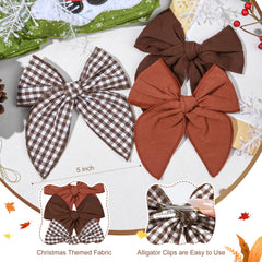 DEEKA large Christmas Fable bow closeup shows rich brown tones and fabric detail