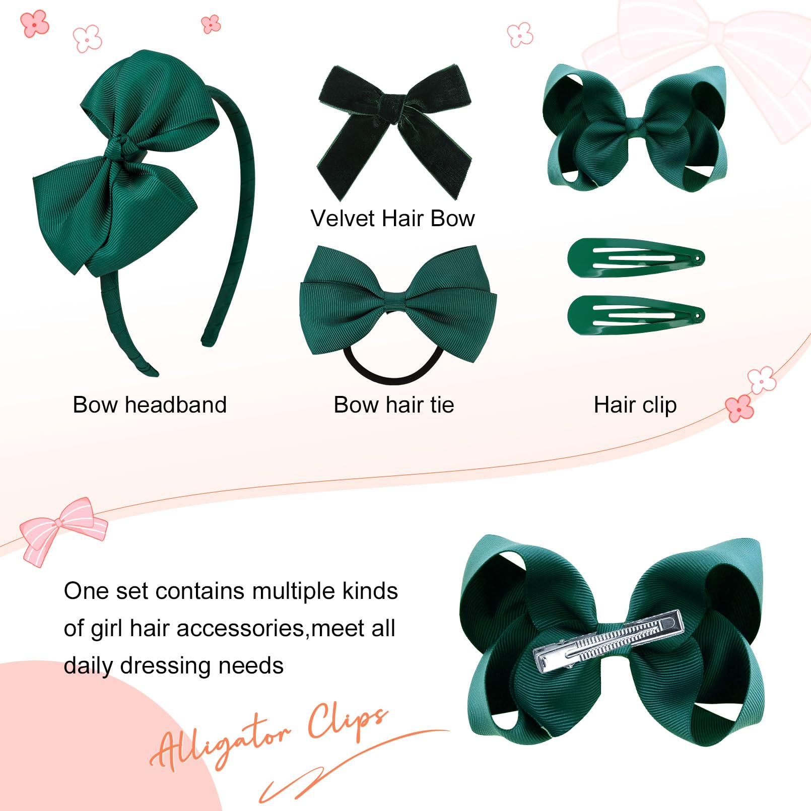 DEEKA hair bows with elastic bands image highlights flexible fit for various hair types.