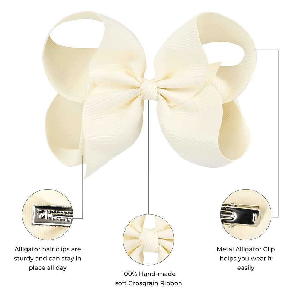 DEEKA half-up-do with ivory bow adds cute detail and secure clipping.