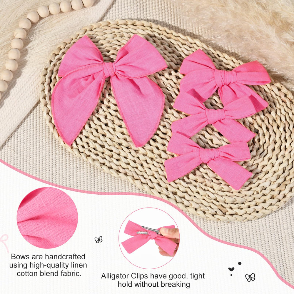 DEEKA four-piece hot pink bows set ready for everyday outfits.