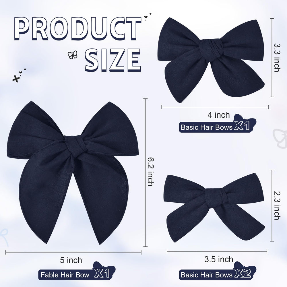 DEEKA navy blue 4-inch bow on sturdy clip, secure hold for busy school days