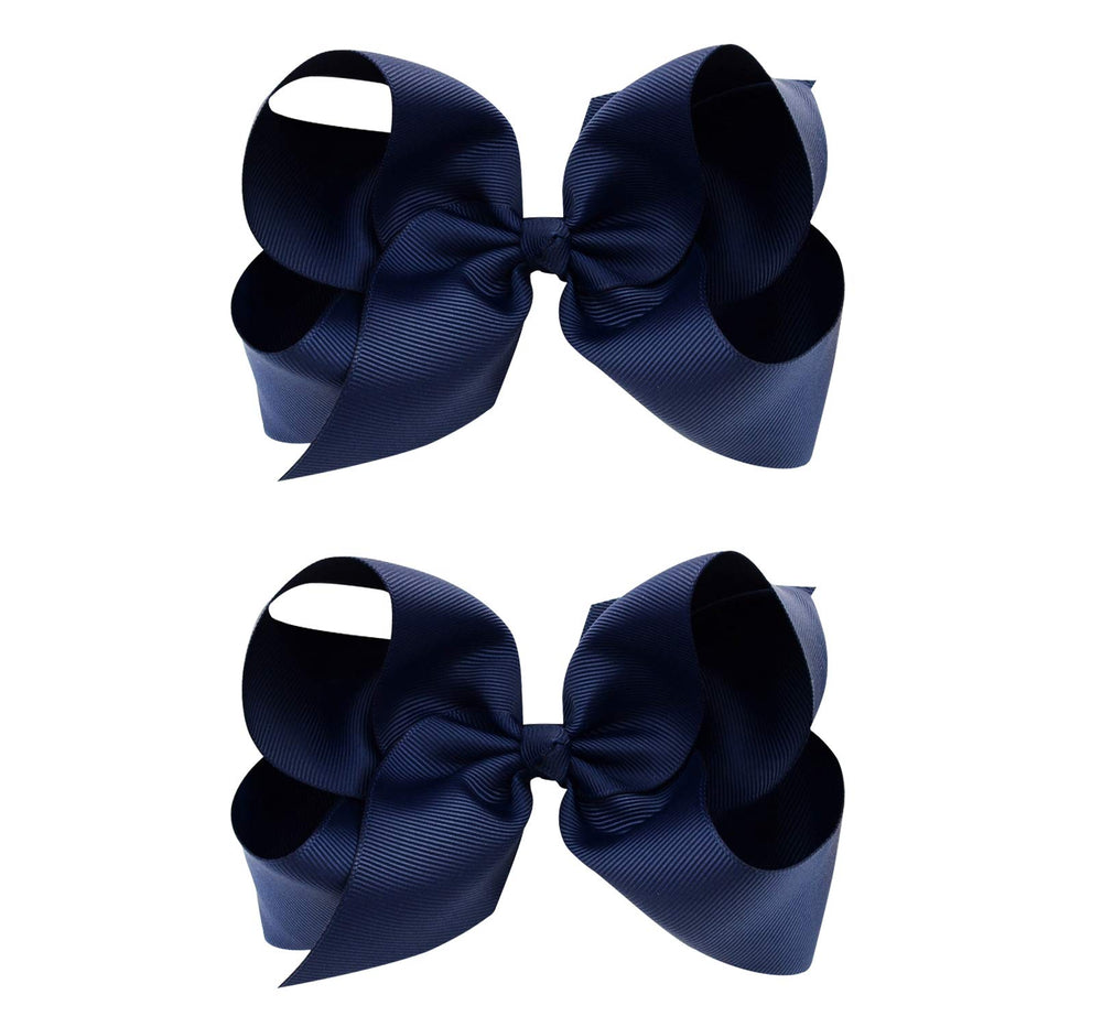 DEEKA navy-blue girl bow on hair with secure alligator clip for easy styling