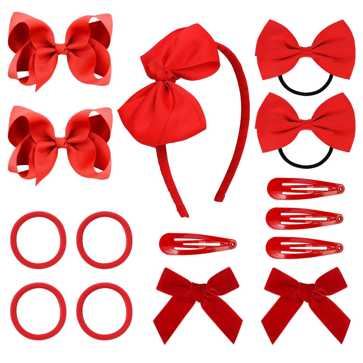 DEEKA red hair accessories set display with bows and clips for school-ready hairstyles