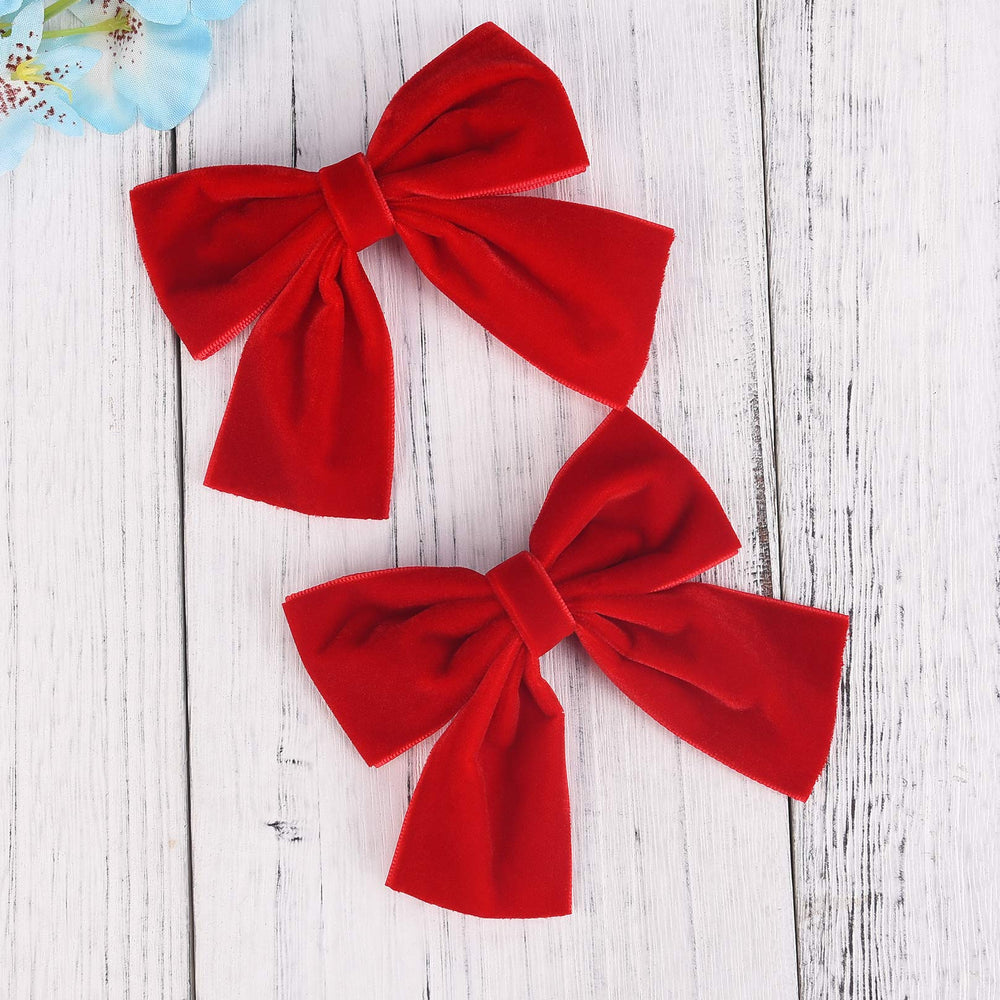 DEEKA two velvet bows hair style shows coordinated look for little girls.
