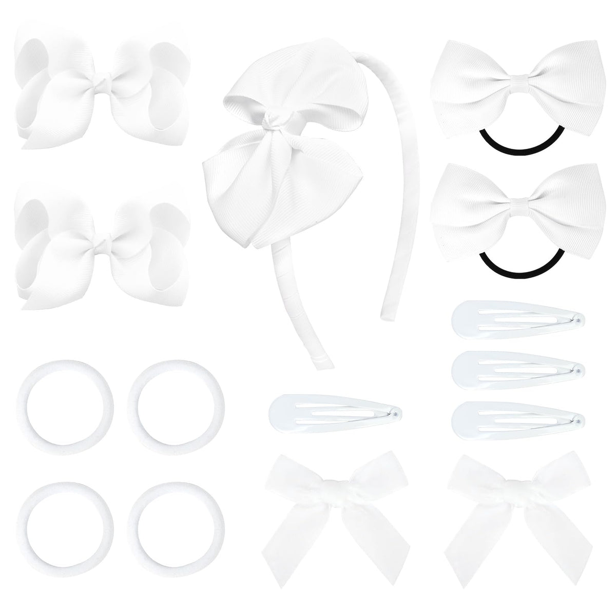 DEEKA white hair accessories set overview showing a 15-piece collection for versatile toddler hairstyles