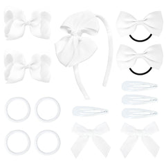 DEEKA white hair accessories set overview showing a 15-piece collection for versatile toddler hairstyles